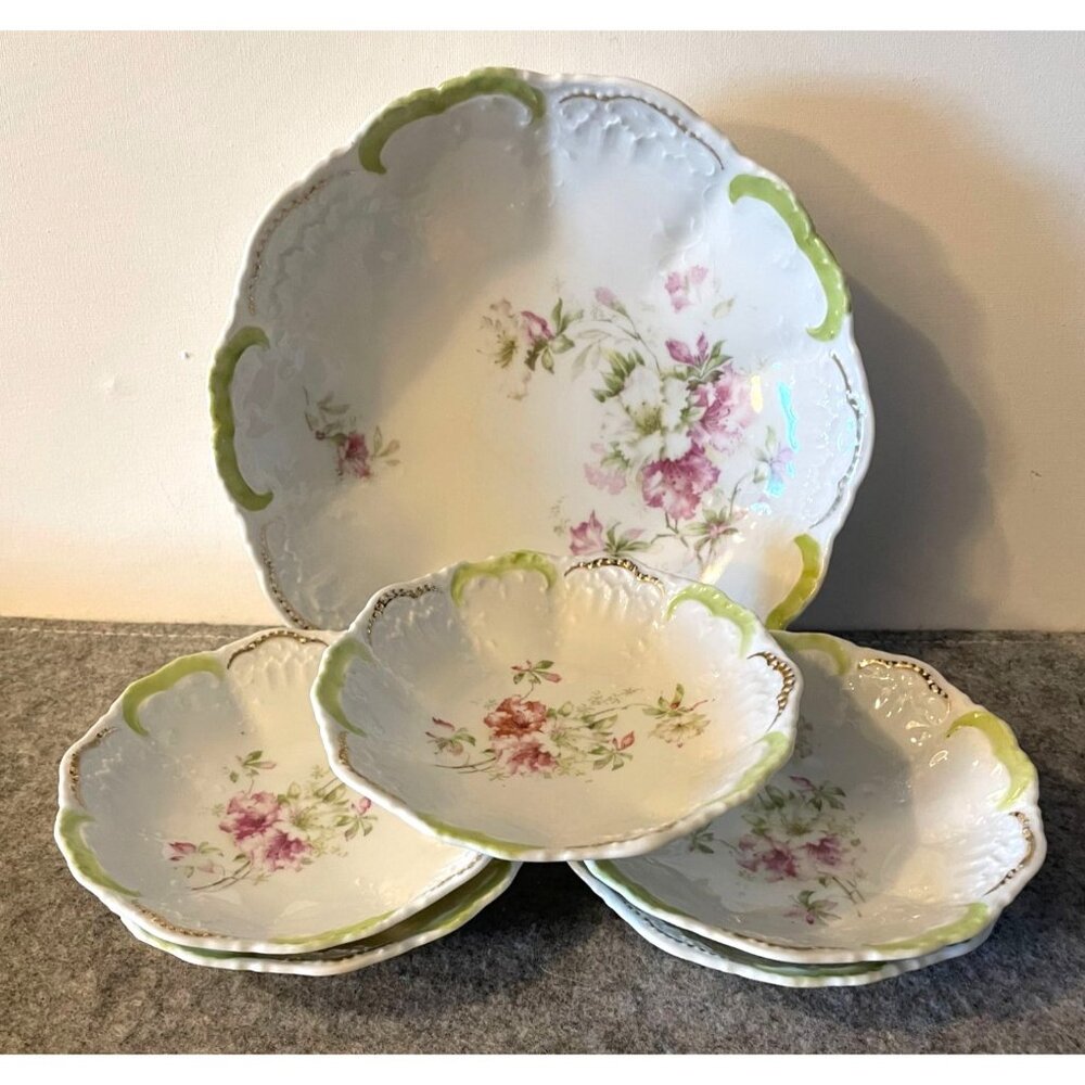 Set of 6 Antique Weimar Germany Thuringia 1 8" Bowl with 5 Small 5" Bowls  #2573